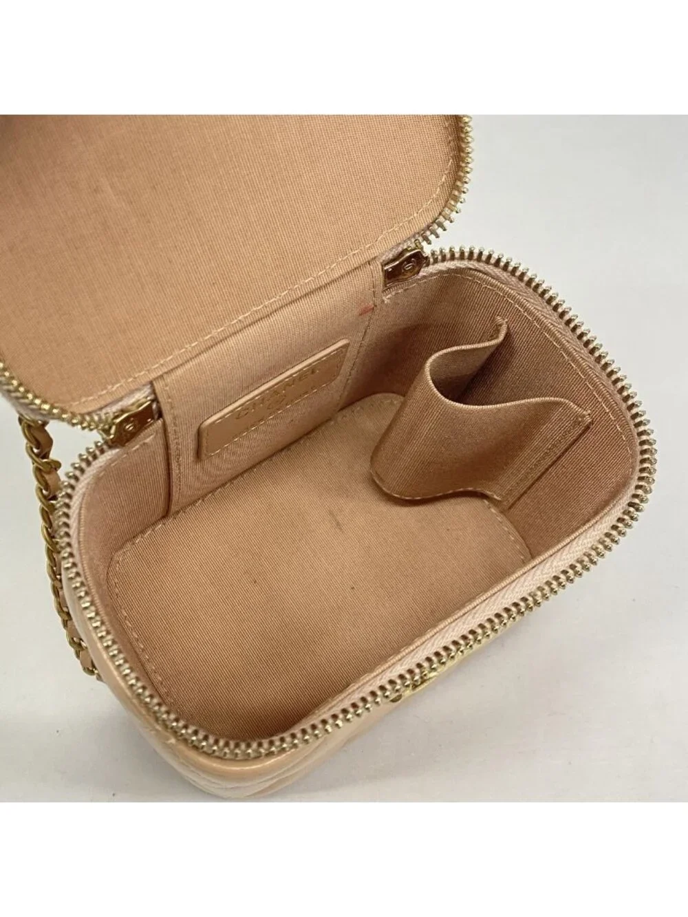 Chanel Vanity Bag Quilted Lambskin Pink Beige Gold